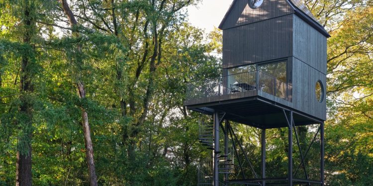Une charmante petite maison ressemblant à une maison d’oiseau pourrait être votre prochaine destination de location de vacances.