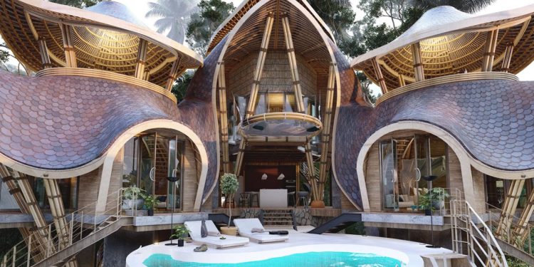 La superposition enchanteresse des architectures japonaise et balinaise dans une villa en forêt